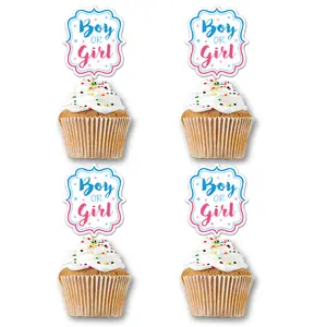 性别揭示派对装饰男孩女孩性揭示蛋糕甜点装饰卡