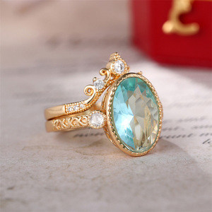 Set di anelli con corona ovale in zircone blu per donna, gioielli eleganti e di lusso - Product Image 3
