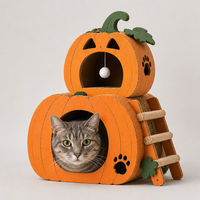 Maison pour chat en carton ondulé en forme de citrouille, griffoir à deux niveaux, grotte intérieure pour chat avec boule suspendue
