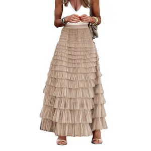 Wholesale Elegant Sweet Girls Tutu Skirt Maxi Skirts Women Loose Plaid A line Long Skirt For Women