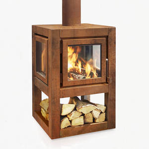 Foyer extérieur en bois avec cheminée en acier Corten, poêle écologique de jardin avec foyer en verre à 4 faces - Product Image 3
