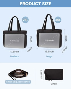 Lightweight Women Men Tote Laptop Bag Large Black Work Handbag Carry on Bags Travel Tote Bag - Product Image 2