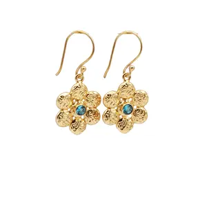 精致的蓝色黄玉小宝石声明耳环对镀金水滴和吊钩风格耳环珠宝新系列