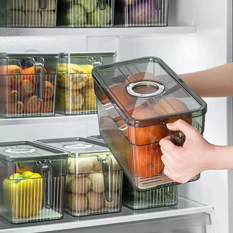 YABEICHU 키친 클리어 PET 플라스틱 보관함 냉장고 냉장고 정리 뚜껑이있는 신선한 과일 야채 보관 용기