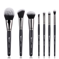 Lot de 7 pinceaux de maquillage professionnels de haute qualité avec manche en bois et poils naturels, y compris un pinceau éventail pour poudre et fond de teint