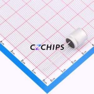 ตัวเก็บประจุแบบแข็ง HT1V477M1012PC แบบ Through-hole (THT), ขนาด D10xL12 มม. 470uF 20% 35V 5 มม. - Product Image 2