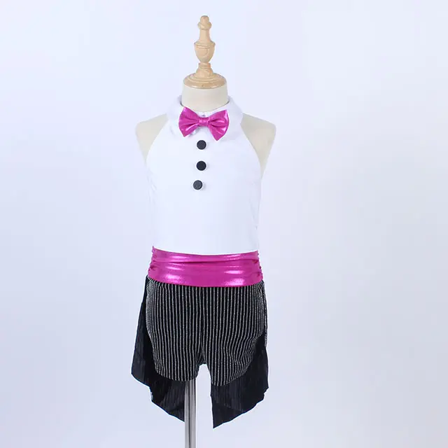 White leotard adult child pink sequin shorts swallowtail latin dance costume jazz dance wear