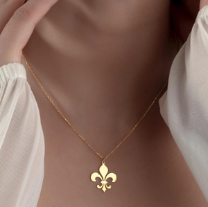 18k placcato oro giglio francese giglio ciondolo Scouting simbolo ciondolo araldica collana antico Revival emblema gioielli - Product Image 4