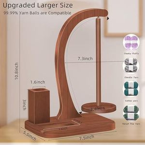Wooden Yarn Spool Holder 7.5 Inch Rotatable Knitting Rack With Phone <b>Stand</b> Desktop Storage For Yarn Balls - Product Image 1