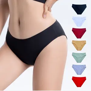 Ropa interior de algodón personalizada de fábrica de alta calidad para mujer, calzoncillos y bragas transpirables de cintura media de Color sólido para mujer