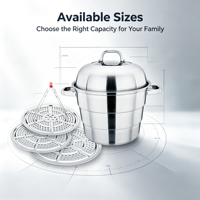 Cuiseur vapeur multifonctionnel à 3 niveaux en acier inoxydable avec couvercle, pour la cuisson à la vapeur et l'ébullition en cuisine, compatible avec les plaques à induction