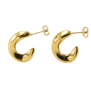 Zogxin C-Shaped Hoop Earrings Gold Steel Color Geometric Design For Women Party Fashion Jewelry - Product Image 5
