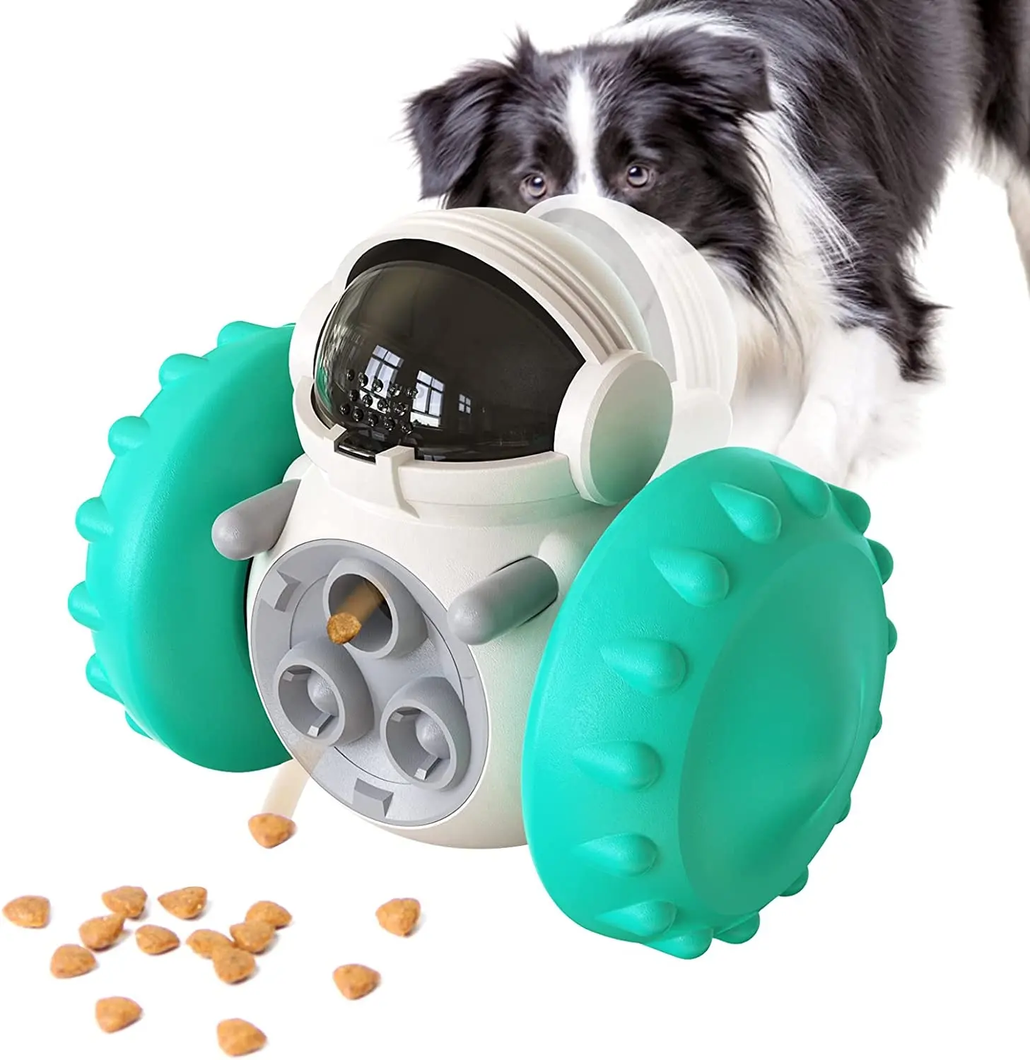 Novo Estilo Dog Treat Puzzle Brinquedos Interativos Tratar Food Dispenser Robô Roda Slow Feeder Brinquedos Plástico Sustentável Pet Toys OME