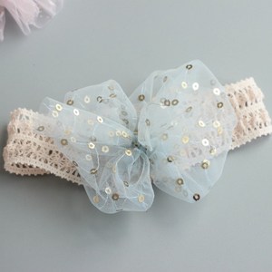 Serre-tête bébé en tulle brillant avec couronne, dentelle, strass, oreilles de lapin, motif floral, turban, sequins, nœud en maille, accessoires capillaires souples et élastiques - Product Image 6