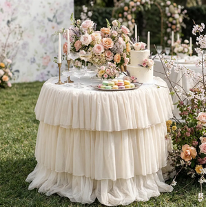 Elegante Copritavolo Rotondo a Strati, Raffinata Tovaglia a Tre Strati con Volant per Matrimoni, Feste e Banchetti - Product Image 3