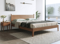 Lit double en bois massif style rondins avec cadre robuste, Noyer 1.8*2.0, Lit Queen pour chambre principale