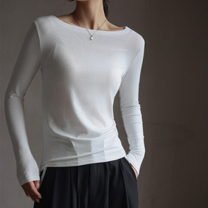 XY-Top da <span class=keywords><strong>donna</strong></span> a maniche lunghe, vestibilità slim, bianco, stile semplice, per strato base - Product Image 1