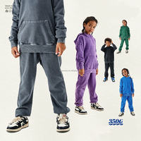 Ensemble de vêtements pour enfants personnalisable, sweat-shirt et pantalon en molleton lavé délavé 350g, teinture écologique, tissu doux, plusieurs couleurs