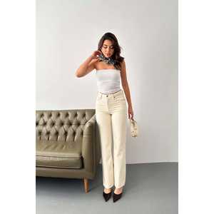 Pantalones de Mezclilla Estilo Vintage al por Mayor, Pantalones Anchos de Pierna Ancha Transpirables, Color Beige, Talla XL, Estampado Medio Alto para Verano e Invierno - Product Image 4