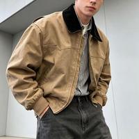 Veste de travail respirante pour homme en toile brodée vintage personnalisée, fermeture éclair Detroit Worker