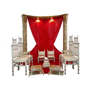 Set di Sedie in Legno Intagliato Argento per Mandap Matrimoniale Indiano, Sedie Reali per Cerimonie Nuziali Indù - Product Image 3