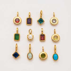 Collier à chaîne lâche DIY en acier inoxydable avec pendentif 12 pierres de naissance, protection couleur or 18 carats sous vide, pendentifs et breloques tendance - Product Image 1