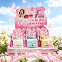 Gloss à lèvres 2-en-1 avec breloque de sac, design porte-clés mignon, hydratant, effet brillant verre, boîte de présentation de 12 pièces, vente en gros