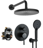 HNJ-SE6741 Pommeau de douche mural contemporain noir laiton 10 pouces avec robinets à double poignée à débit contrôlé et système de massage à barre coulissante