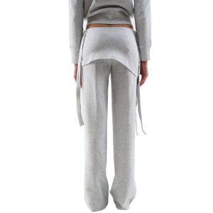 Custom Grey Wrap <b>Flared</b> Pants Mid Weight Cotton Jersey Relaxed Fit Breathable Sweatpants <b>Joggers</b> for <b>Women</b> - Product Image 3