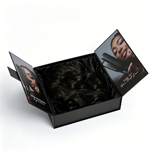 Boîte à extensions de cheveux en matériaux recyclés imprimés sur mesure, emballage cadeau rigide magnétique de luxe, doublure en éponge, logo personnalisé pour les cheveux - Product Image 5