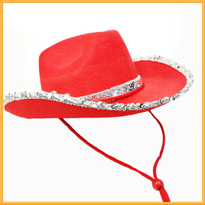 Chapeau de cowboy à paillettes Chapeau de cowboy avec garniture argentée pour Western <span class=keywords><strong>Jazz</strong></span> Disco Nightclub Rave - Product Image 6