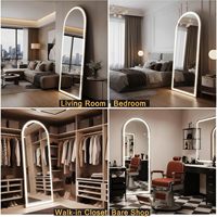 GKMZCGT Miroir intelligent sur pied, pleine longueur, avec écran LED arqué éclairé, interrupteur tactile réglable, design moderne flottant