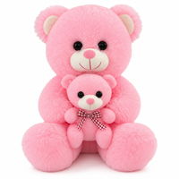 Ours en peluche rose, grande et petite taille, maman et bébé, avec nœud à carreaux, vente en gros directe d'usine, pour cadeau de Saint-Valentin