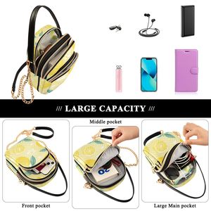 Summer Lemon Print Mini Crossbody Bag for Women, Triple Zipper Quilted Phone <b>Purse</b> Fits 6.8" Smartphone, Detachable Chain Strap - Product Image 5