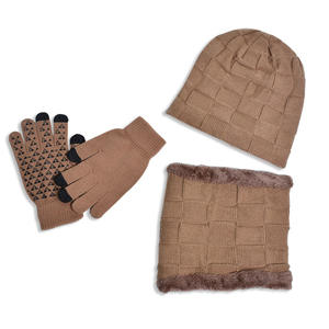 Enfants garçons enfants solide Plaid <span class=keywords><strong>tricot</strong></span>é Beanie <span class=keywords><strong>Snood</strong></span> gants ensemble hiver extérieur chaud <span class=keywords><strong>tricot</strong></span>é chapeau écharpe gants costume - Product Image 5