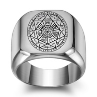 CG1791 Europäisch-Amerikanischer Kreativer Glänzender Quadratischer 18MM Lasergravierter Siebenzackiger Stern Edelstahlring im Vintage-Stil