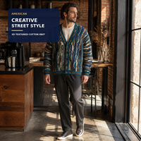 Vente en gros de cardigan unisexe en coton 100% à col en V, tricoté en 3D, avec boutons, patchwork texturé, surdimensionné, OEM