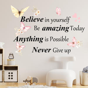 Pegatina de <span class=keywords><strong>pared</strong></span> de mariposa de dibujos animados para habitación de niños autoadhesiva inspiradora frase en inglés papel tapiz educación temprana decorativa - Product Image 2
