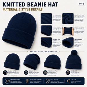 Knitted <b>Beanie</b> <b>Hat</b> 26 Colors Soft Acrylic Unisex Winter Warm Cap Casual Solid Color Stretch Fit Adult Headwear - Product Image 4