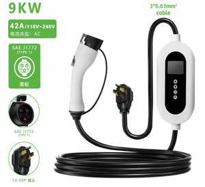 Pistolet de recharge portable pour véhicule électrique 9KW 42A, prise SAE J1772 TYPE 1 NEMA 14-50P, câble 110V-240V 3*6.63MM2, courant réglable, chargeur de véhicule électrique - Product Image 1