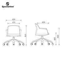 Chaise de conférence exécutive SpaceUnited avec accoudoirs, chaise de bureau ergonomique à dossier moyen rembourrée en PU pour le bureau à domicile et les salles de réunion
