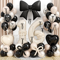 Ballons en latex noir et blanc laiteux avec ballon en aluminium noir en forme de nœud pour les fournitures de fête d'anniversaire des enfants