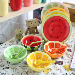 Ensemble de vaisselle en céramique, bol et <span class=keywords><strong>assiette</strong></span>, bol créatif pour enfants, dessin animé, bol à riz, dessert, salade, bol à fruits, passe au micro-ondes, série de fruits - Product Image 1