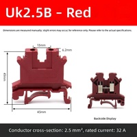 Bloc de bornes sur rail DIN UK2.5B en laiton à vis, connecteur de câble 2,5 mm² 32A, gris, bleu, rouge, barrette de connexion électrique traversante