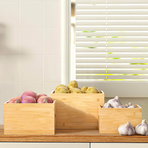 Bamboo <b>Storage</b> <b>Boxes</b> With Lids Rectangular Natural Wood Color <b>Kitchen</b> Vegetable Food Container Organizers - Product Image 2