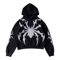 Sweat-shirt à capuche court en coton épais 100% avec motif araignée pour homme, style Y2K streetwear, pull à capuche personnalisé avec broderie et impression de logo