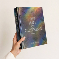 Service d'impression de livres de cuisine de luxe écologiques à couverture rigide avec papier offset, surface holographique, estampage à chaud argenté et gaufrage à sec