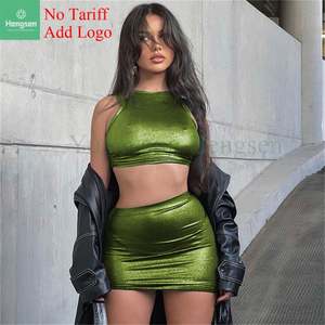 مجموعة لامعة شفافة للنساء صدرية بسيطة بدون خصر + فستان قميص مع مجموعة عصرية من ملابس الشارع - Product Image 5