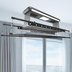 Smart Ceiling Clothes Rack With Led <b>Light</b> Remote Control Telescopic Metal Drying Rack For Balcony Laundry Storage - Product Image 1
