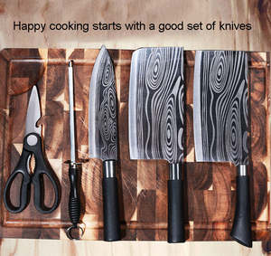 Juego de Cuchillos de Cocina de Acero Inoxidable con Recubrimiento Negro, 6 Piezas, Precio al por Mayor, con Afilador, Juego de Cuchillos de Chef Negros con Bloque - Product Image 4